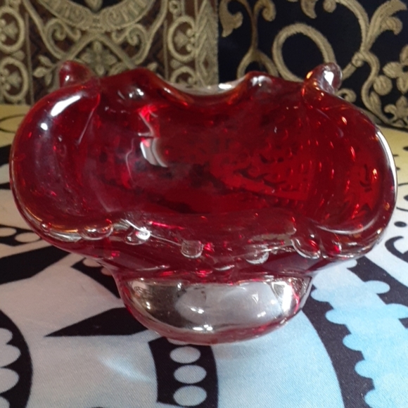 VINTAGE Lead Crystal Red Designer Candy Bowl - Picture 6 of 7